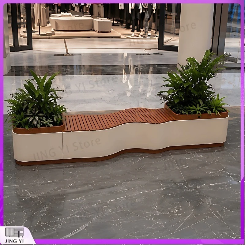 Curved Planter Bench Combination, Mall Lobby Landscape Seat, Indoor Outdoor Courtyard Planting Flower Box, Leisure Long Bench