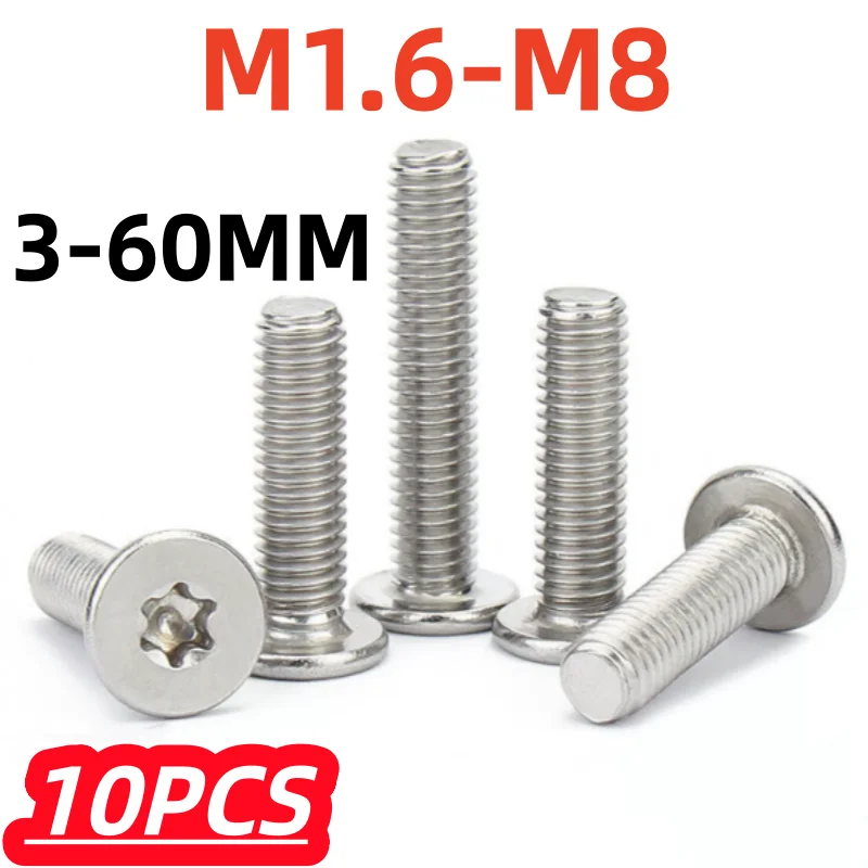 10Pcs M1.6 M2-M8 304 Stainless Steel Digital Bolt Support CM Six-Lobe Torx Ultra Thin Super Low Flat Wafer Head Screw Customize