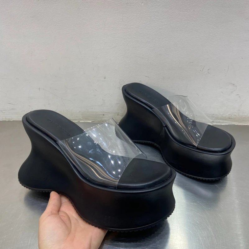 

Platform Wedges Women Slippers High Heels Sandals Shoes Summer 2025 New PVC Transparent Shoes Woman Dress Pumps Flip Flops Mujer