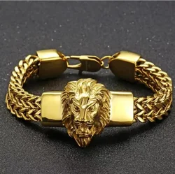 Fashion Gold Color Lion King Charm Bracelet for Men Rock Punk Wristband Jewelry Gift