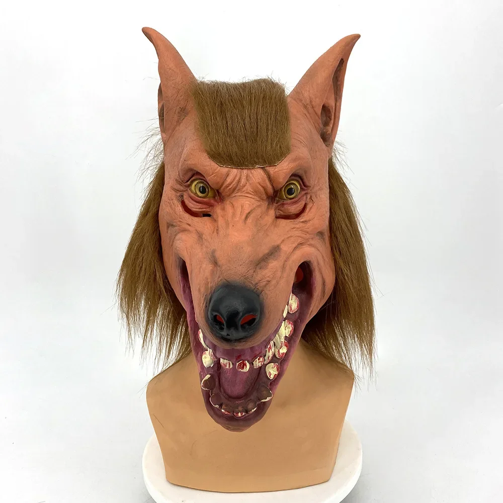 Scary Halloween Adult Brown Head Latex Rubber Mask Wolf Costume Prop Naked Novelty Knock Off