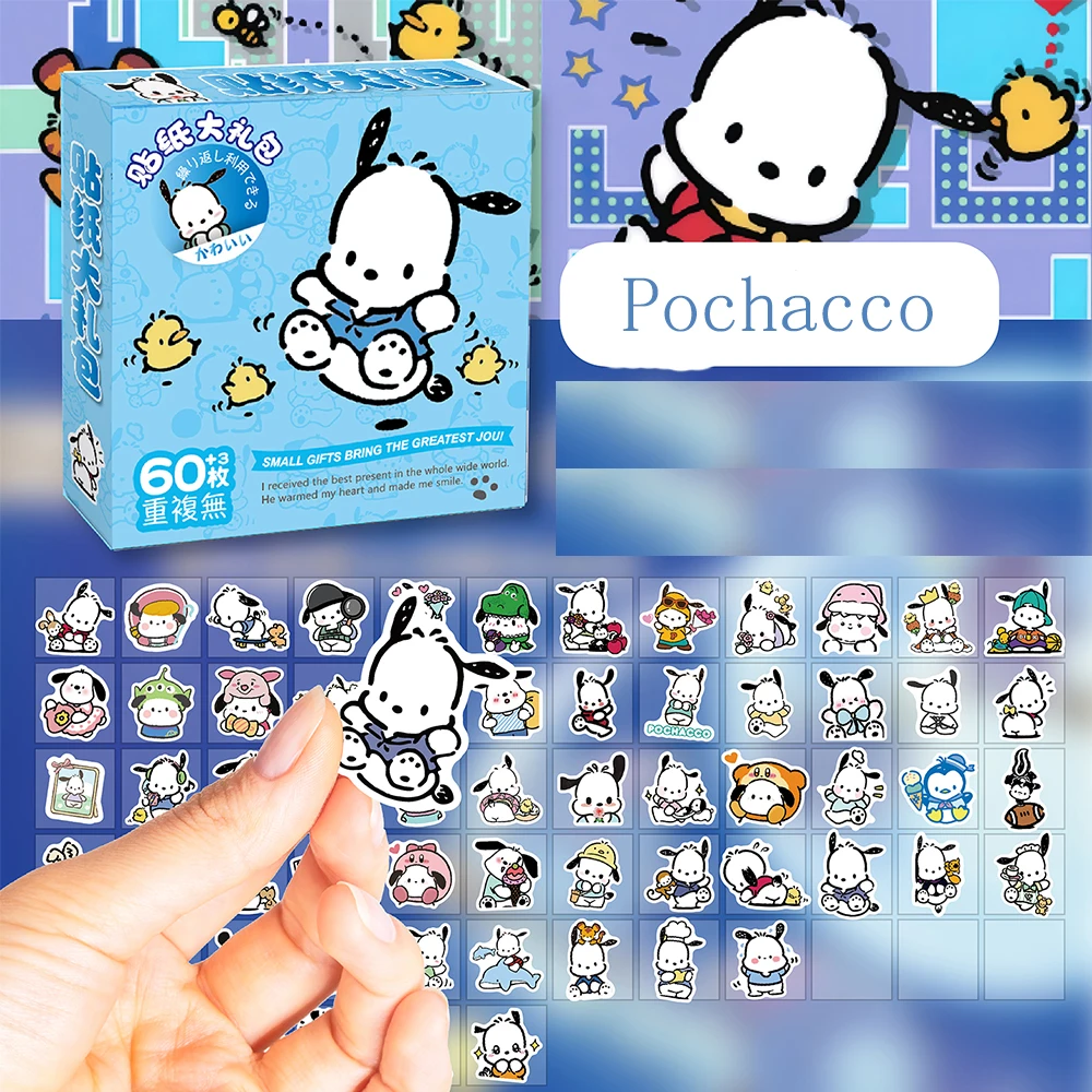 60 Stück kawaii sanrio Aufkleber Anime Kuromi Pochacco Hallo Kitty Pompon Purin Dekoration Aufkleber wasserdichte Kinder DIY Aufkleber Spielzeug