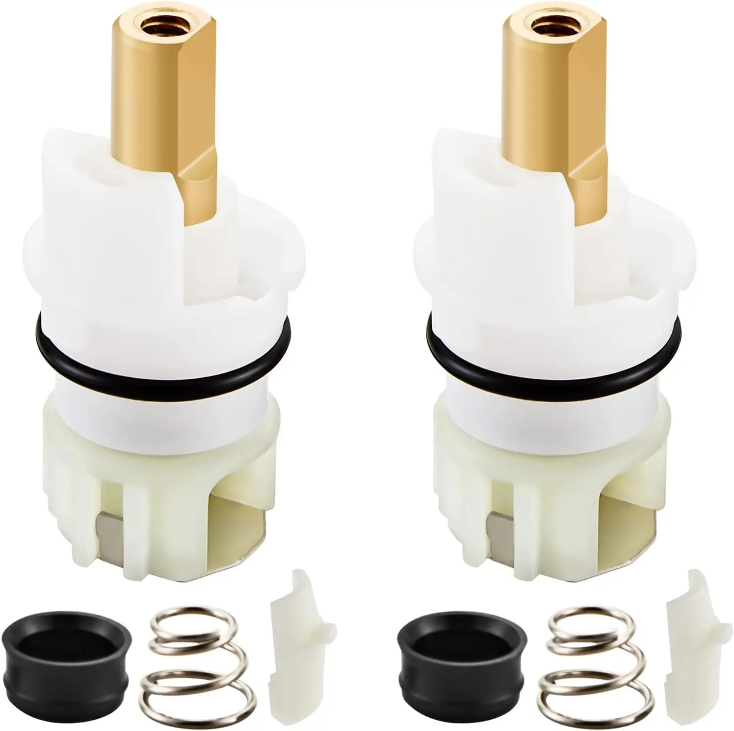 

2 Pack Faucet Stem Assembly Replacement Kit for Two Handle Faucet Repair with Cartridge, Seats, Springs, 1/4 Turn Stop