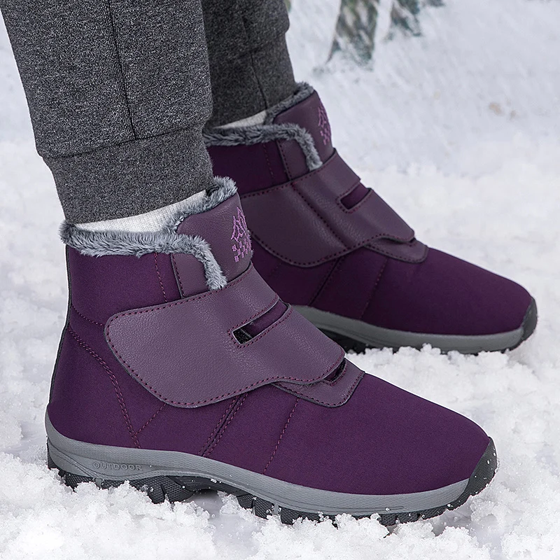 Winter Women's Fur Lined Ankle Snow Boots Adjustable Hook and Loop Diabetic Shoes for Elderly Swollen Foot Hallux Valgus Bunion view 3