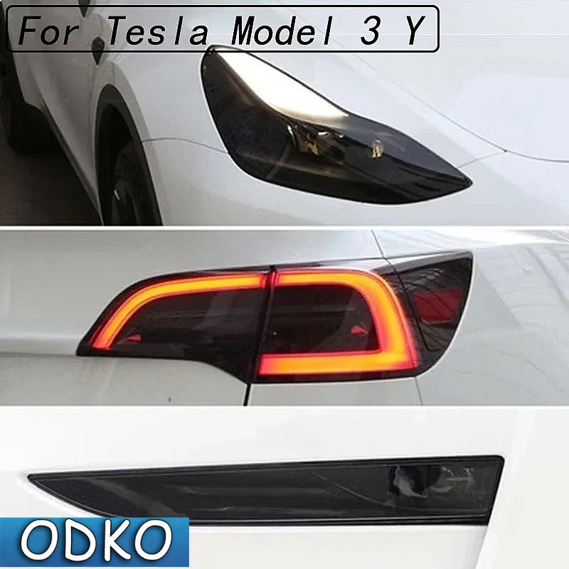 Car Headlight Tail Light Fog Light Tint TPU Protective Lamp Film For Tesla Model 3 Y Decoration Sticker Blackened Transparent