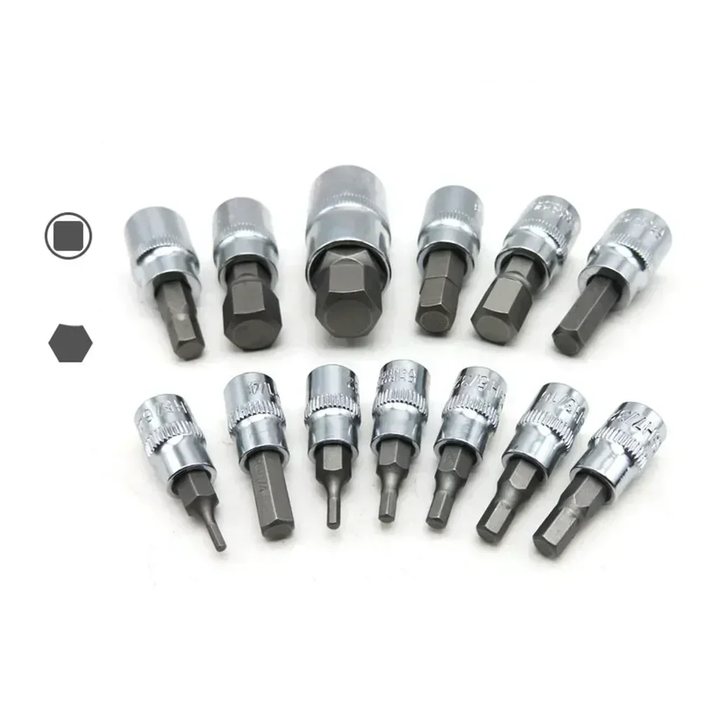 Imagem -04 - Cabeça de Manga Universal Hex Cr-v Conjunto de Bits com Caixa de Armazenamento Adaptador de Broca Sae Chave de Soquetes de Tamanho Métrico 13 Peças