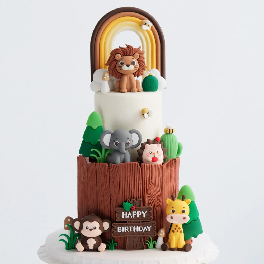 Dschungel Safari Tier Kuchen Topper Set Löwe Elefant Giraffe für Wild One Baby Dusche Geburtstag Party Dekorationen Kinder Kuchen Dekor – Detail 3