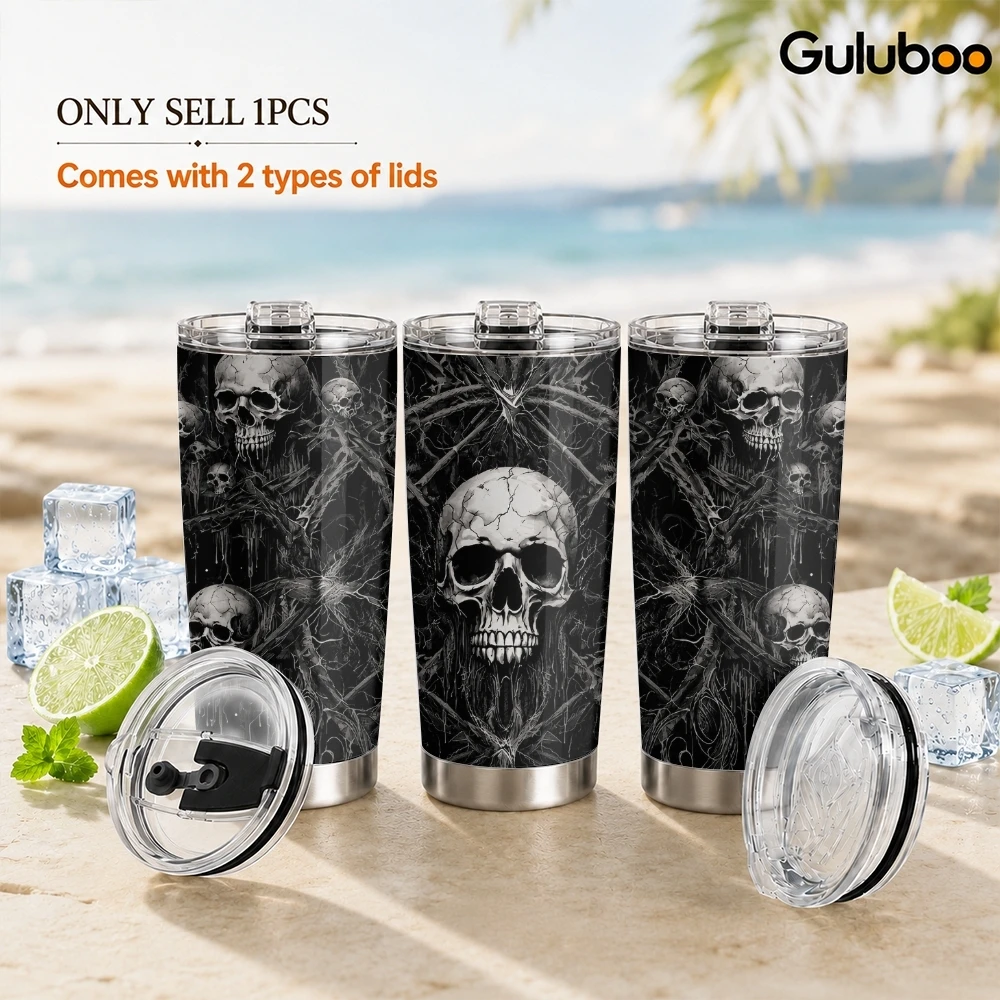Gothic Skull & Spider Web Design Vacuum Flasks 20oz Insulated Coffee Tumbler with 2 Lids Reusable Straw Wall Stainless Steel Cup