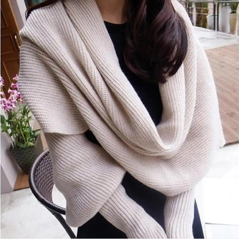 Women Scarf Poncho Women Scarves Womens Winter Fashion Women Knitted Long Sleeve Wrap Shawl Scarf Echarpe Femme Hiver