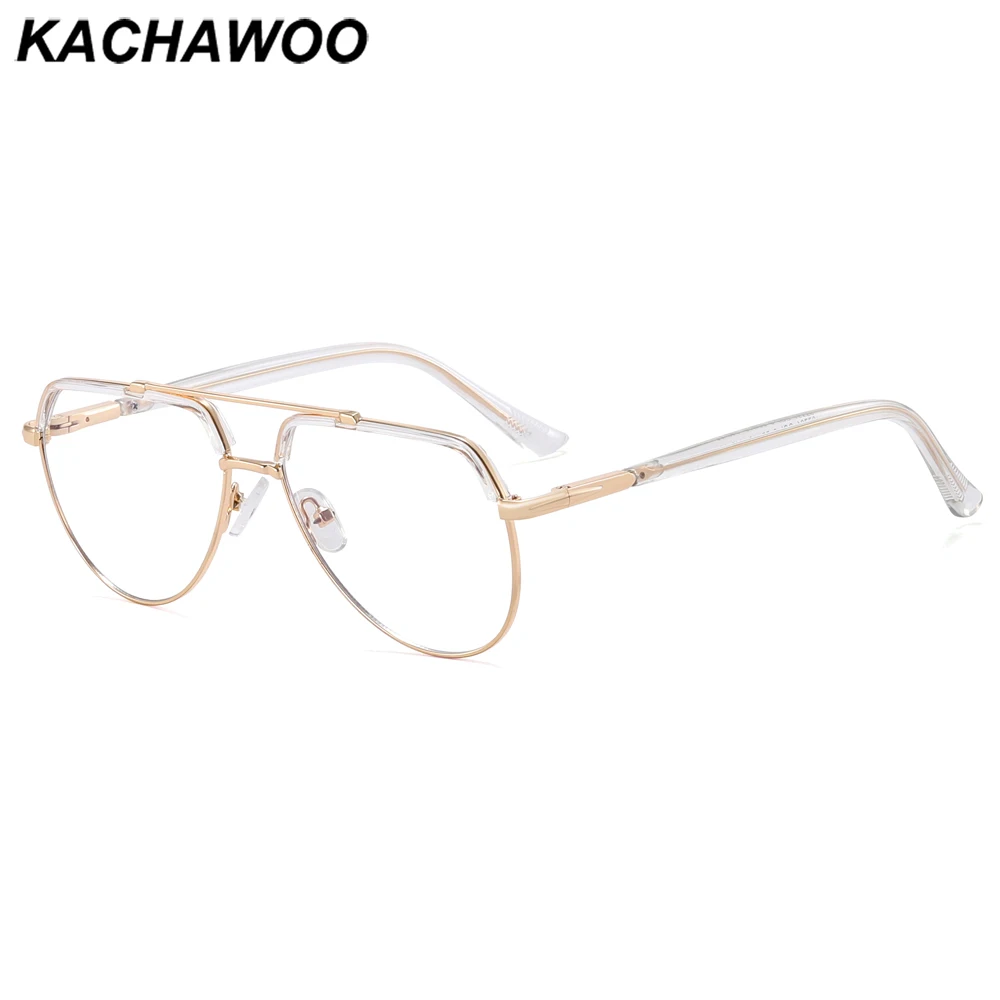 Kachawoo Men Retro Glasses Blue Light Blocking Clear Gold Spring Hinge TR90 Metal Glasses Frame Male Decoration Birthday Gifts