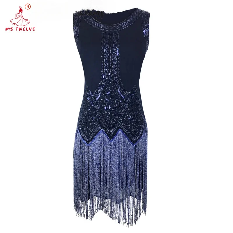 Sexy Vintage Tassel Sequin for Women, Plus Size Party Evening Gown, Christmas Dinner Prom Dress