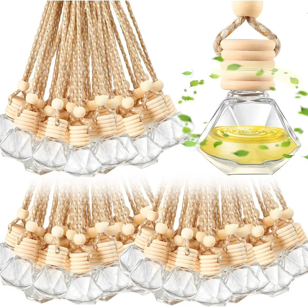 

200 Pack Refillable Hanging Glass Car Air Freshener Bottles with Wooden String