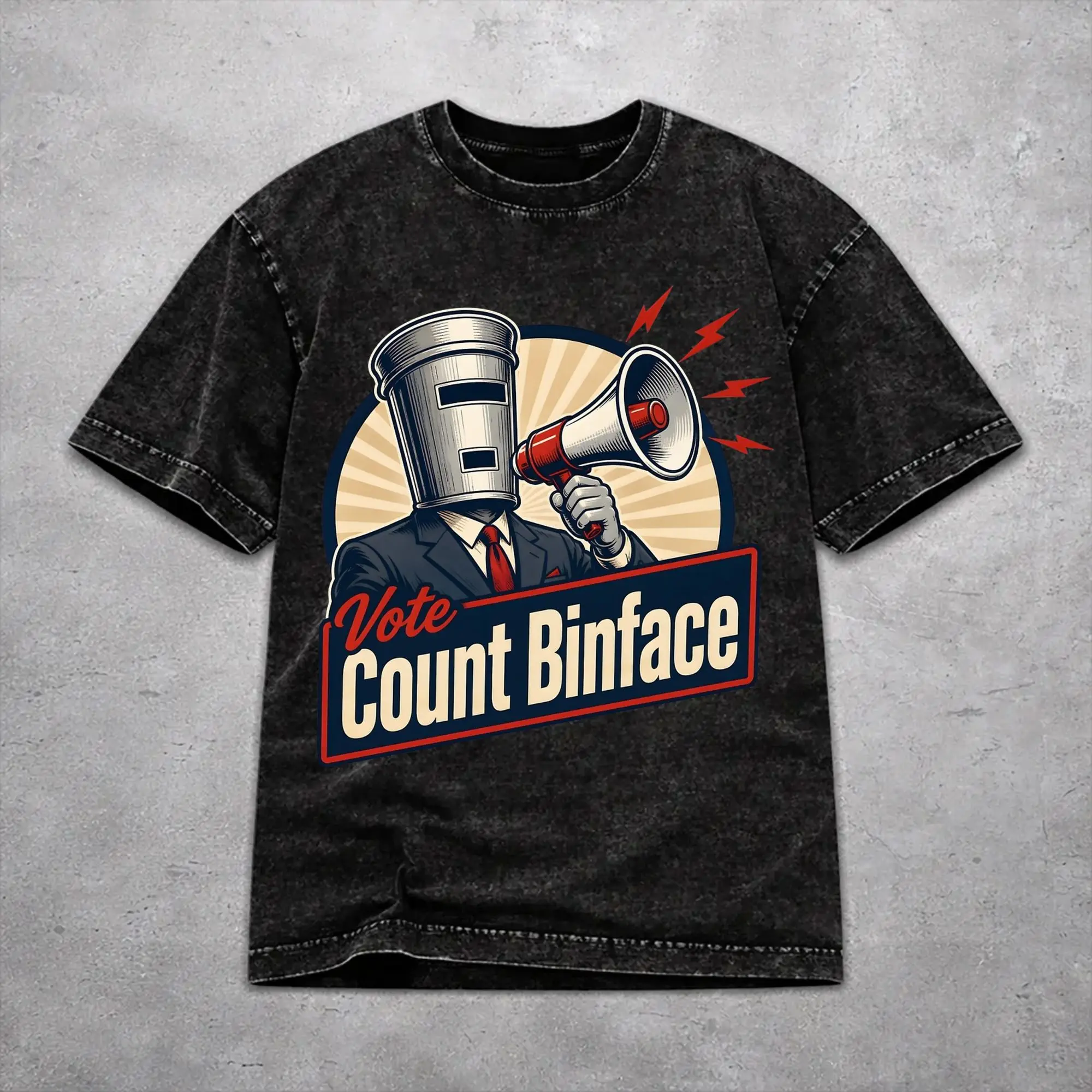 Vintage Men Women Vote Count Binface For Prime Minister  Tee Shirt Washed Style  T Shirts Clothing