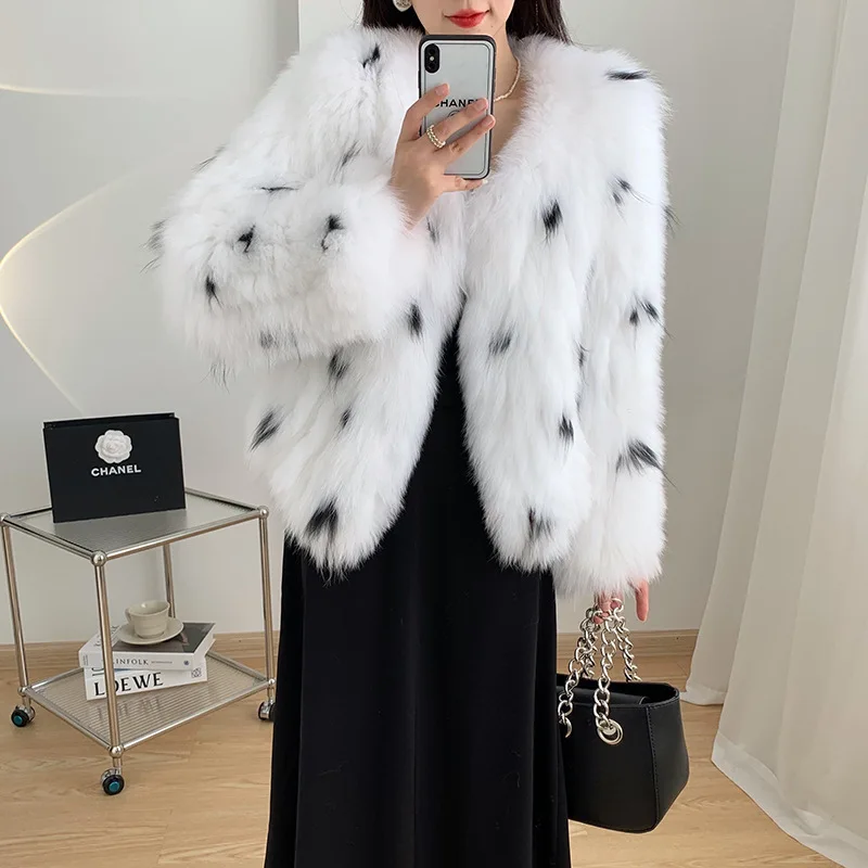 

New fox fur woven fur coat for women's short Korean casual slimming internet famous young polka dot coat for winter