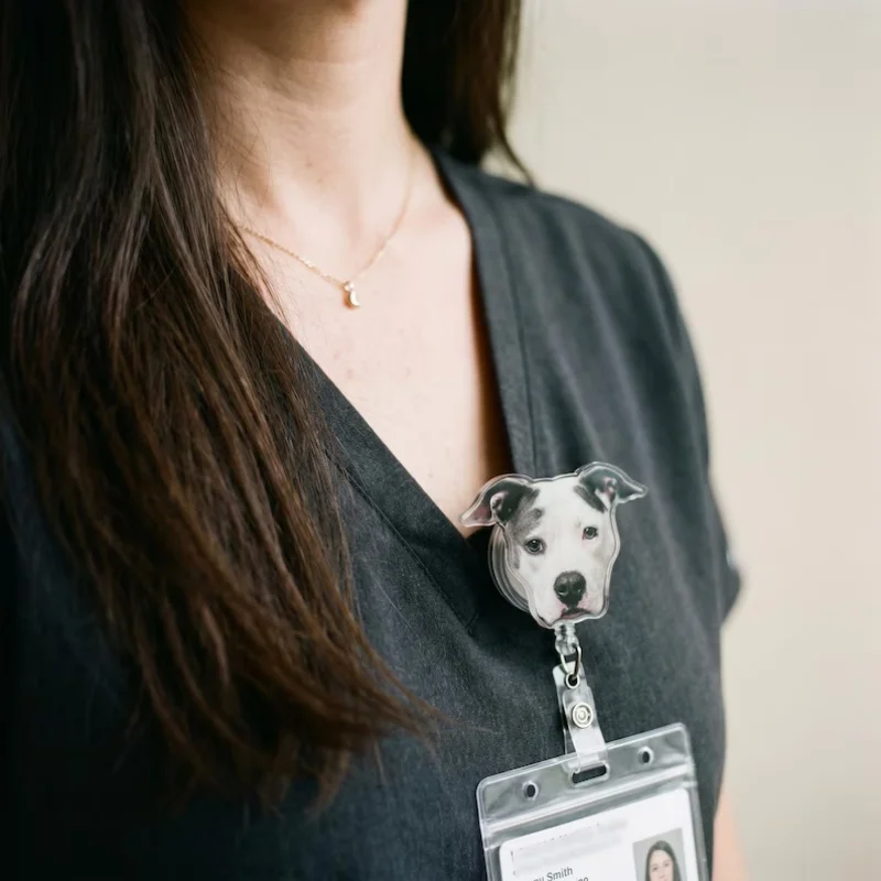 Custom Pet Photo Badge Reel ,Personalized Dog Face ID Badge Holder, Nurse Badge Clip, Custom Pet Portrait Name Tag