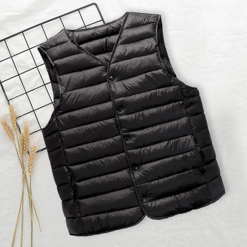 Chaleco acolchado con cuello en V para hombre, chaqueta gruesa y cálida a prueba de viento, cárdigan informal de un solo pecho, Invierno