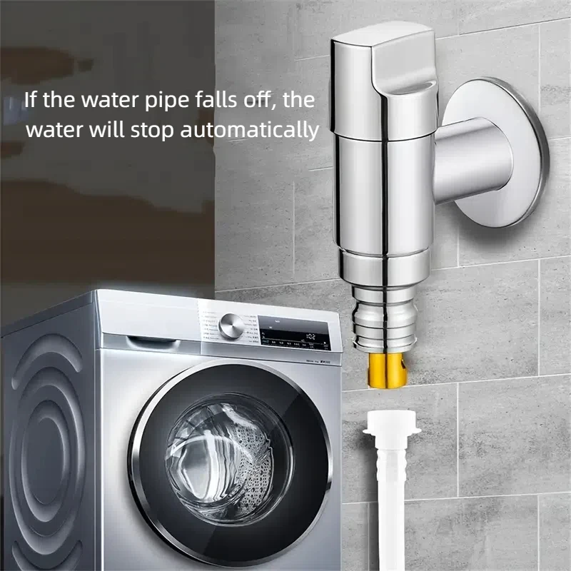 

The copper washing machine faucet is equipped with an anti-drop automatic water stop valve and is built-in in the wall for house