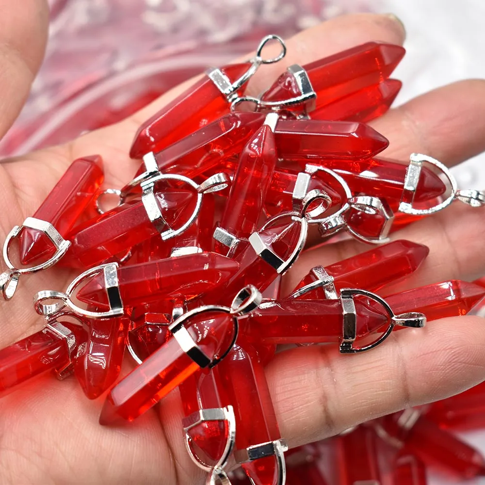 Fashion good quality red crystal pillar Point charm Men and women pendants for jewelry making 30pcs/lot Wholesale free shipping