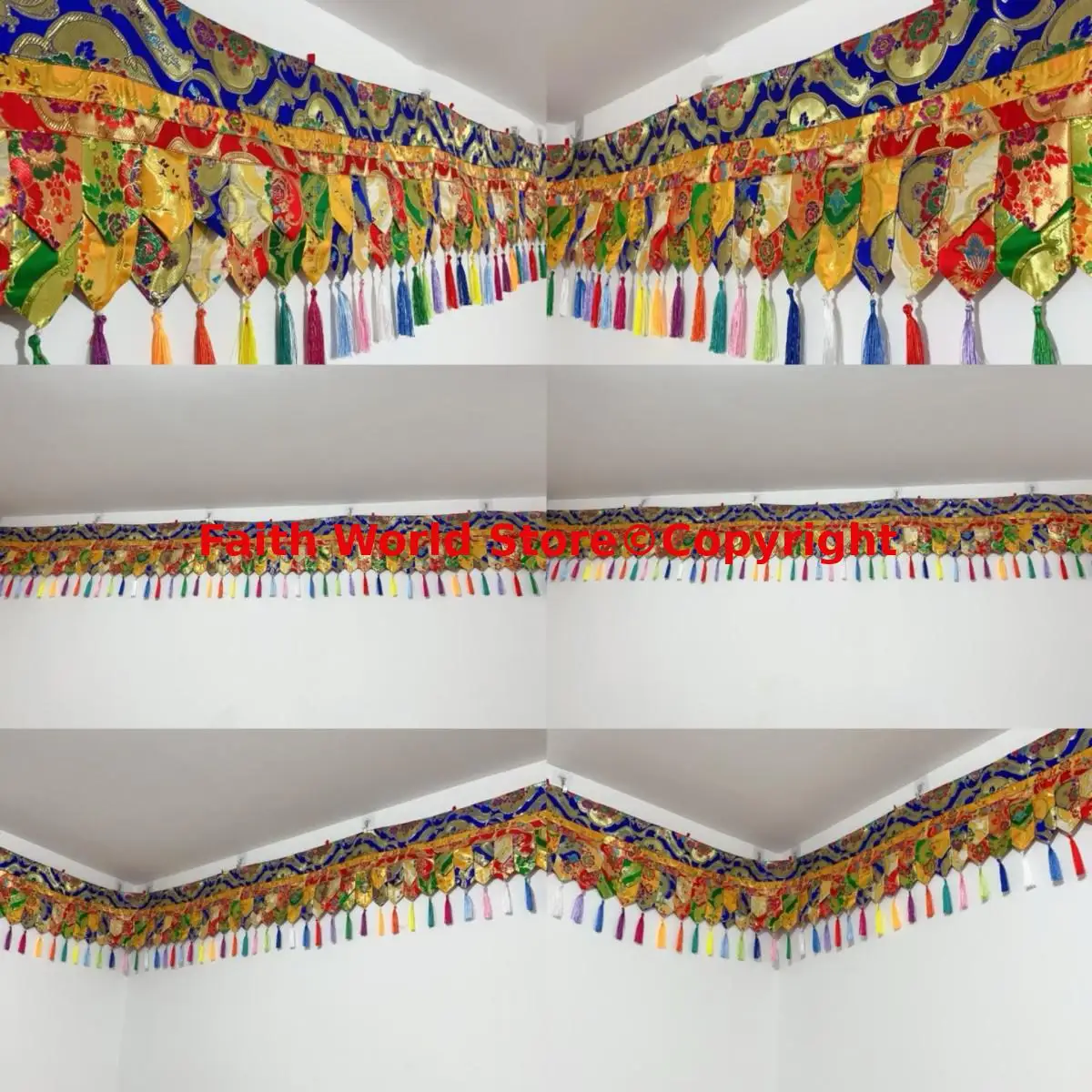 4 Meters long wall Decor banner Enclosing curtain draperies Wholesale Buddhist Temple HOME hall supplies Auspicious Embroidery