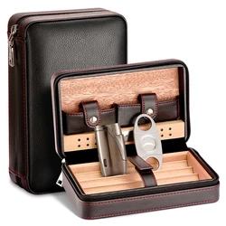 Humidor per sigari in legno di cedro da viaggio con custodia per sigari in pelle umidificatore con taglierina per accendisigari wo