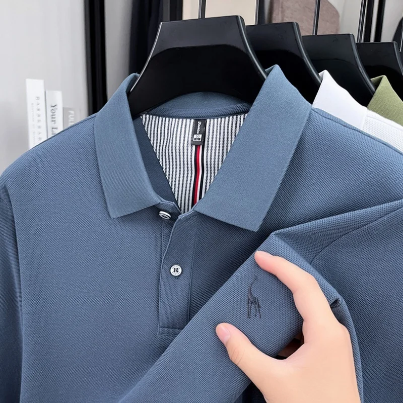 100% القطن المألوف موسم الربيع والخريف جديد حار بيع تي شيرت مطرز رجال الأعمال قميص بولو غير رسمي كم طويل