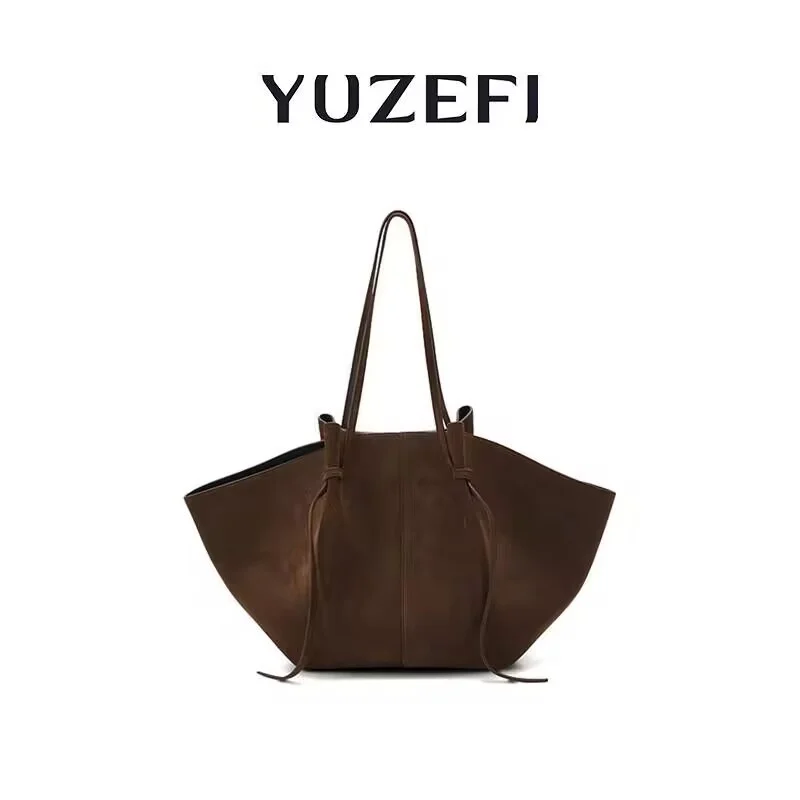 

YUZEFI Women Shoulder Bag Suede Frosted Top Layer New Minimalist Design Versatile Fashionable Wing Carrying Large Capacity Bag