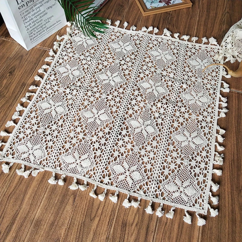 

Vintage Dining Lace Tablecloth Crochet Table cloth Tassel Cover Kitchen Desk Mats Home Pads Christmas Party Festival Decoration