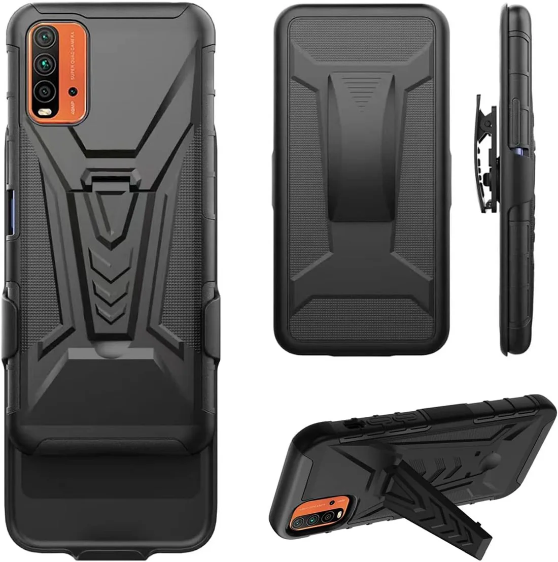 Fit Redmi Note 9 4G ShockProof Heavy Duty Armour Tough Stand Case With Belt Clip For Redmi 9T/Poco M3 Phone Cover