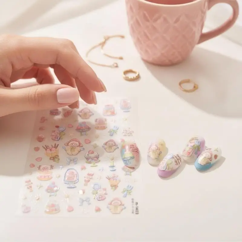 Easy to Apply Cartoon Nail Stickers Self Adhesive Sheep Dessert Bow Star Patterns Manicure Decals for Nail Art Enthusiasts