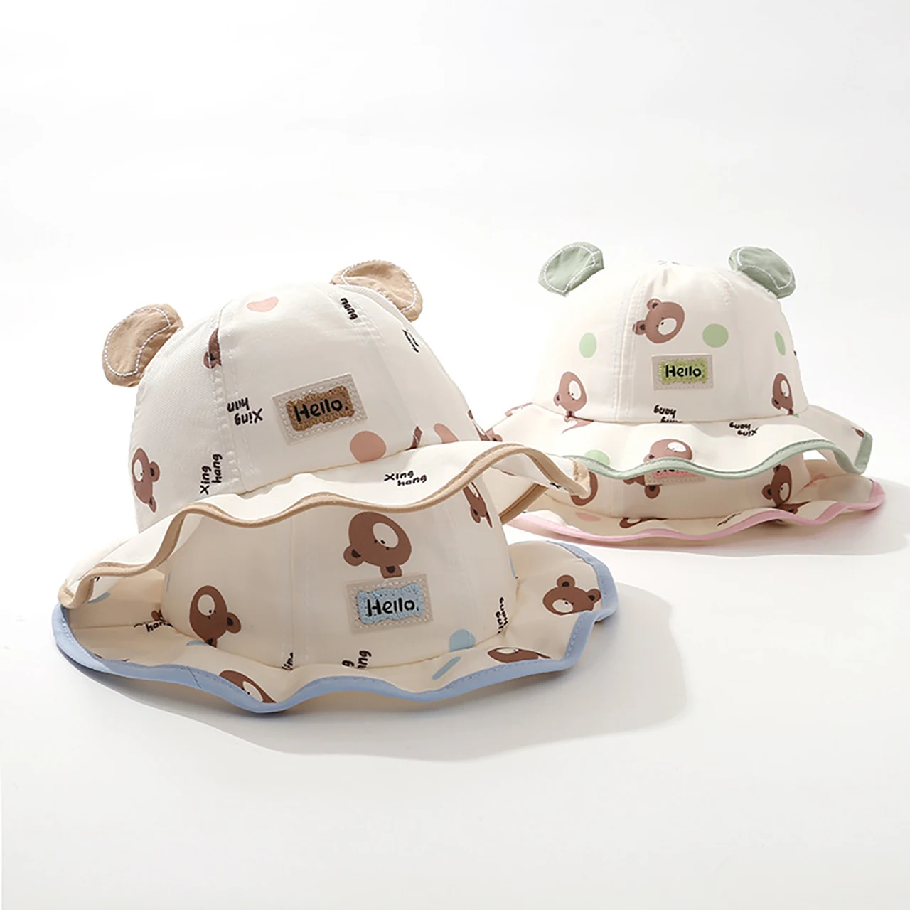 Cute Bear Bucket Hat Cartoon Baby Sunshade Basin Cap Spring Autumn Children Fisherman Caps 0-3Year Toddler Large Brim Sun Hats view 4