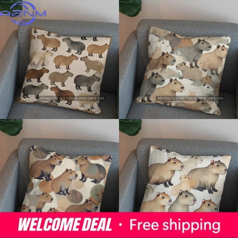 2D Capybara Pattern Cushion For Cozy Decor Pattern Cushion Cover Suitable For Sofa Bedroom Car Pillow Cover
