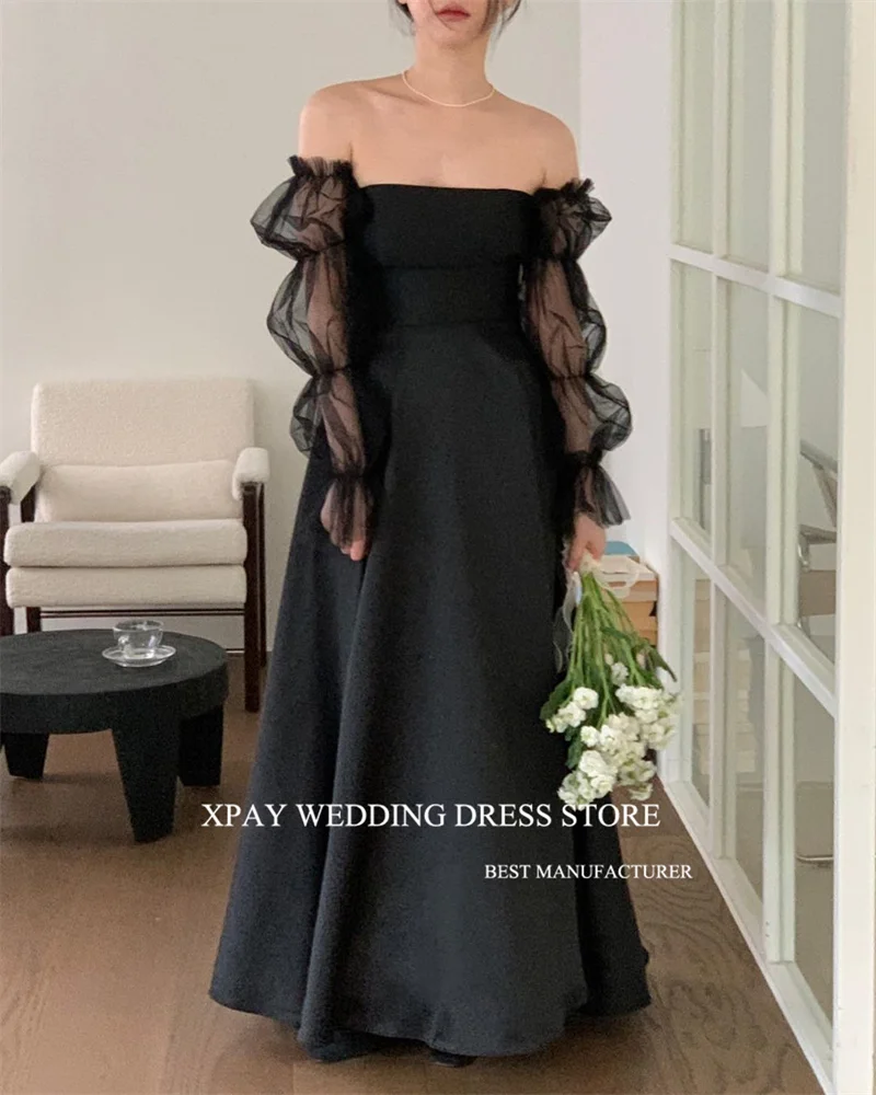 XPAY Simple Matte Satin Korea Evening Party Dresses Wedding Customised Strapless Bolero Long Sleeevs Formal Prom Gowns 3 Styles