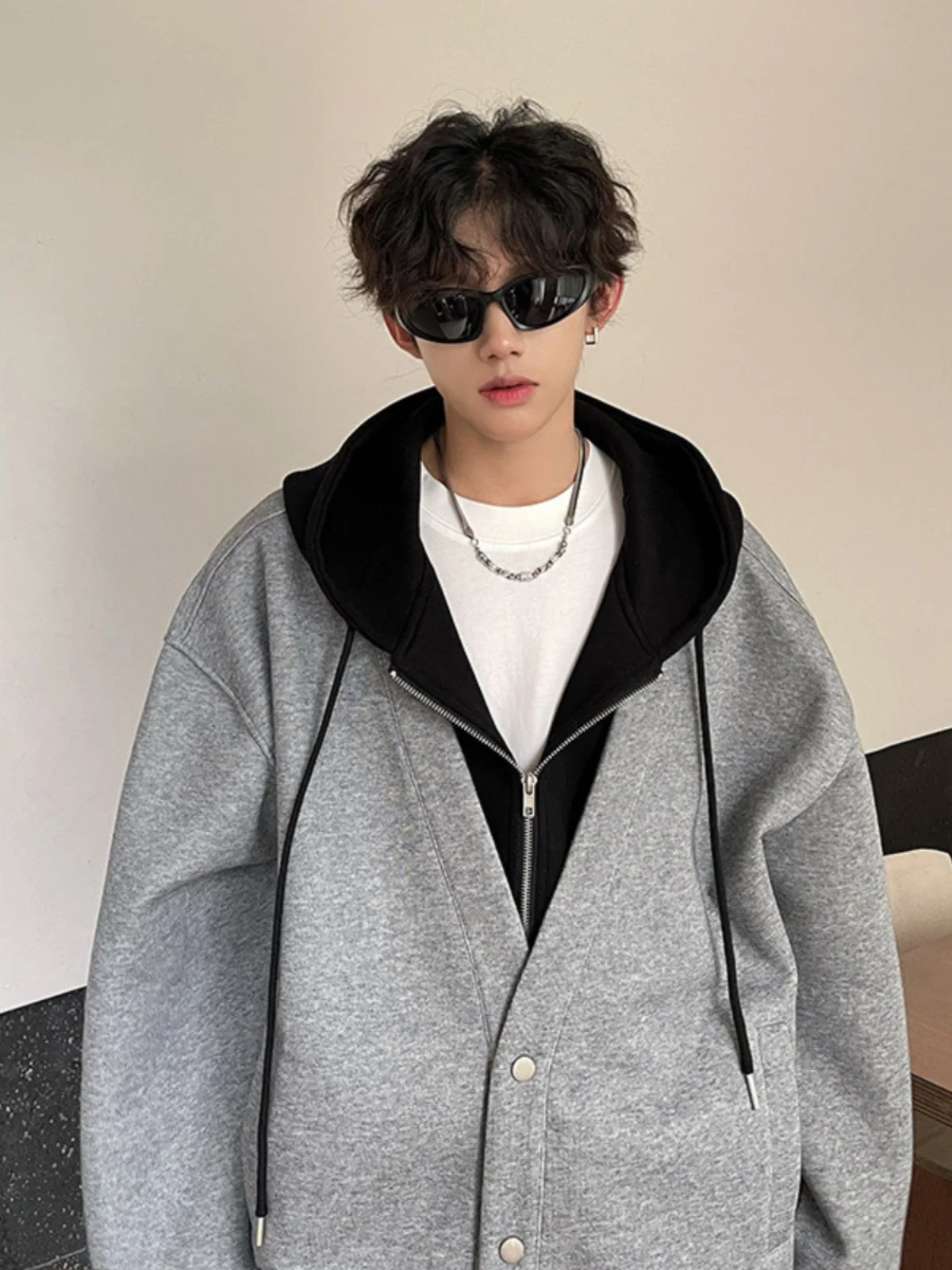 

ay Hoodie Jaet Men's Sle Baseball Coat Fake Two-Piece Autumn Winter Warm Casual Faion High Quali Polyester Fiber