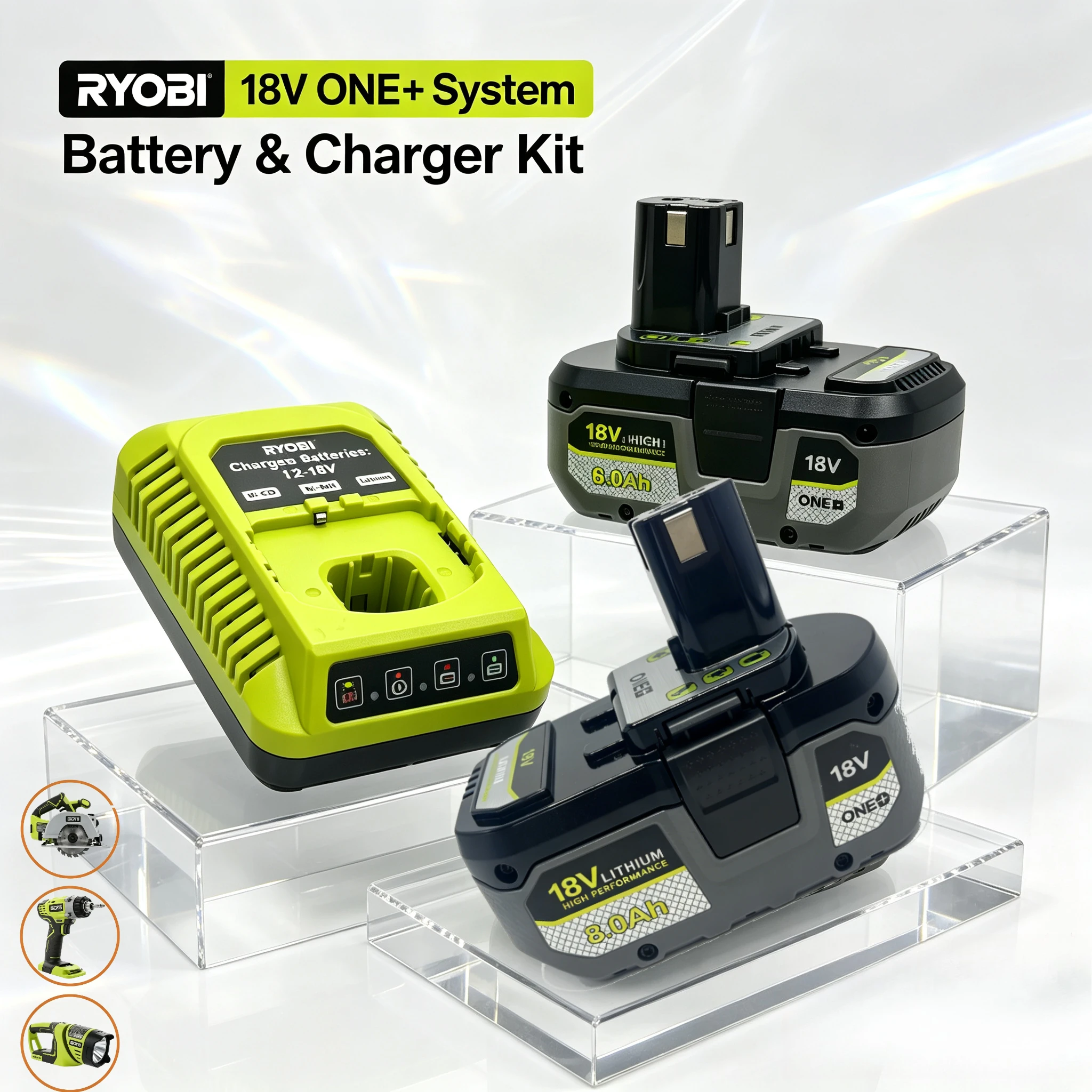 RYOBI 18V ONE+ P108 P104 P107 P109  4.0Ah Lithium Ion Battery Replacement High Capacity Safe Power Tool Battery