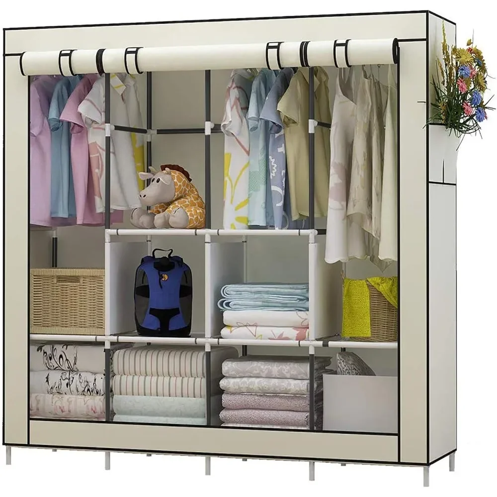 

Portable Closet Large Wardrobe Closet Clothes Organizer with 6 Storage Shelves, 4 Hanging Sections 4 Side Pockets,