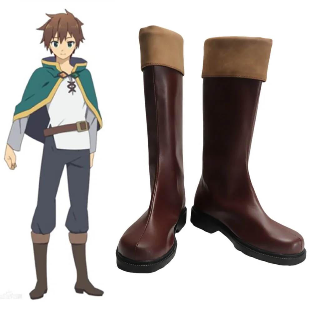 

Kono Subarashii Sekai ni Shukufuku wo! Satou Kazuma Cosplay Shoes Brown Boots Carnival Party Halloween Faux Leather Boots