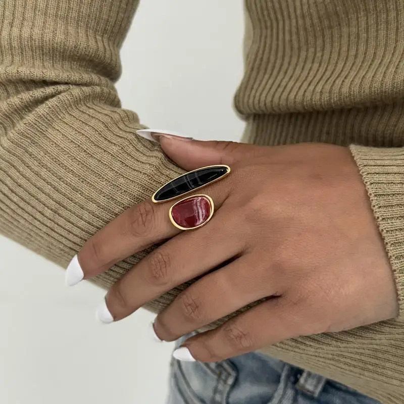 Modischer Unregelmäßiger Edelsteinring, Einzigartiger Verstellbarer Leichter Luxus-Ring im Retro-Geometrischen Design, Schmuck, Urlaubsaccessoire, Geschenk – Detail 4
