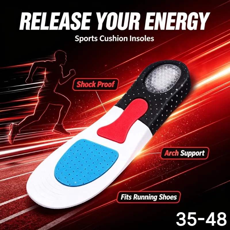 Soft Cuttable Orthotic Insole Memory Foam Gel Cushion Silicone Arch Support Running Shoe Inserts for Men Women Daily Walking Use