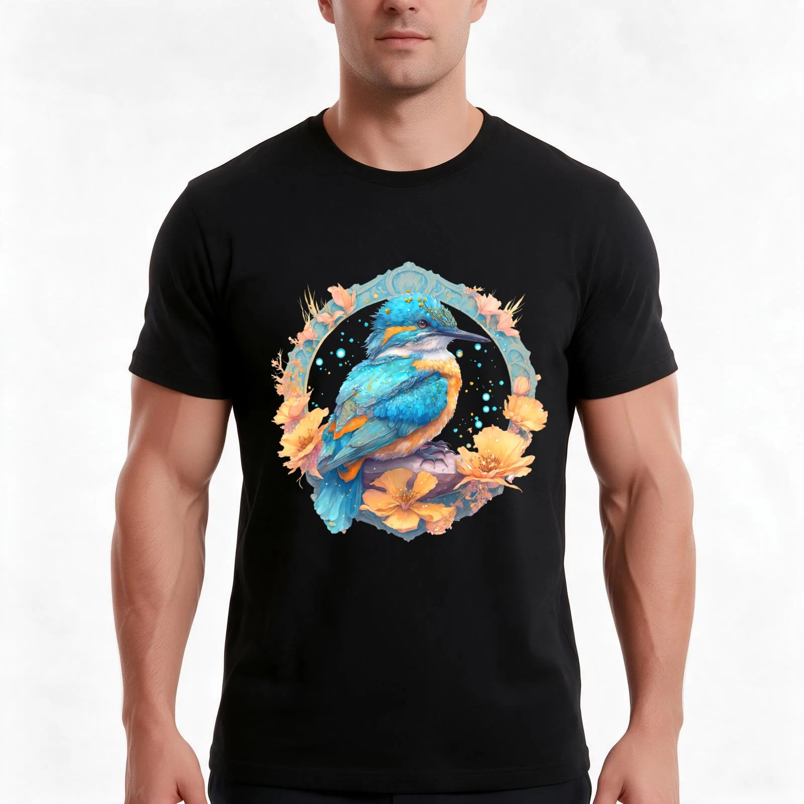 Kingfisher Heaven T-Shirt Summer Casual Cotton Tee Oversized Streetwear Tops Vintage Graphic Print Loose Fit Short Sleeve