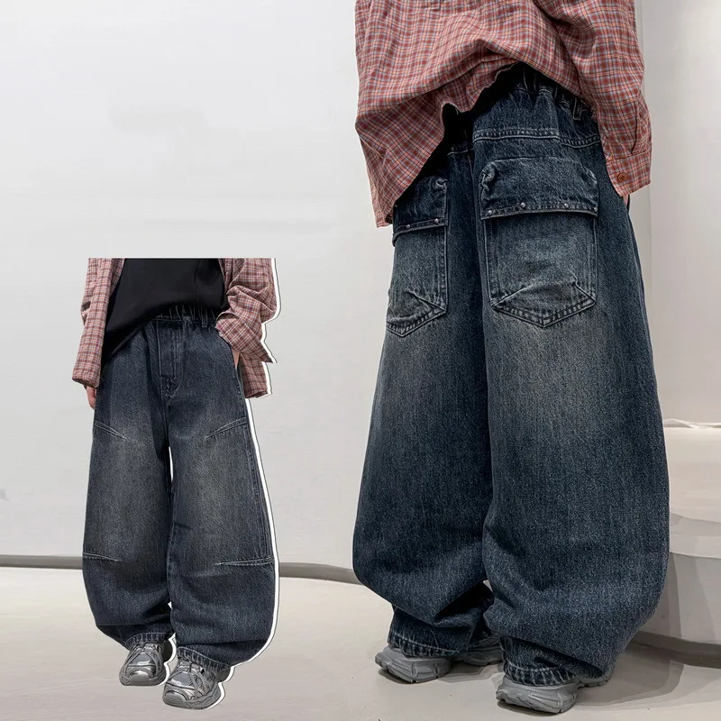Autumn Fashion Baggy Wide Leg Jeans for Boy Kids Casual Hip Hop Denim Pants Children Street Fashion Trousers Age 4-15 Years Old