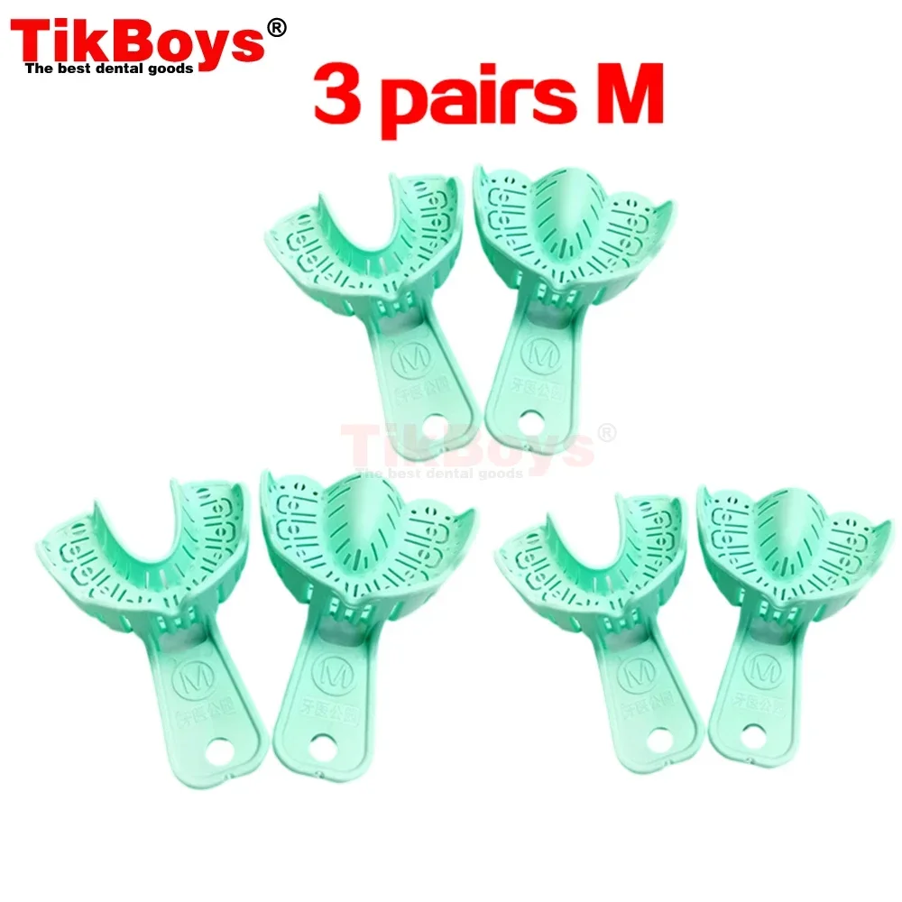 Bandeja de implante dentário verde, 3 pares, boca completa, molde parcial removível, bandeja s/m/l, fácil de dobrar, defletor de plástico, material de ferramenta para dentista