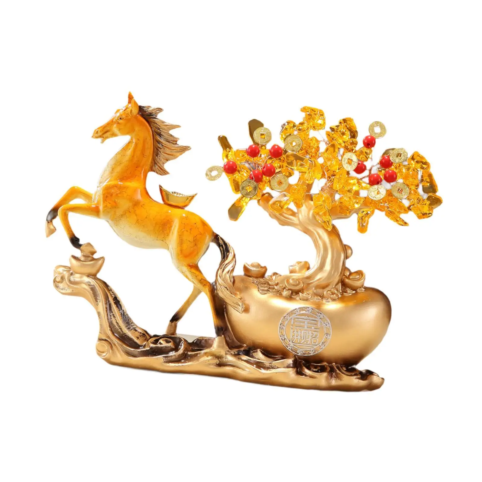 Elegant Resin Horse Figure Golden Ingot Animal Sculpture for Bookshelf Cabinet Desktop Home Office Decoration