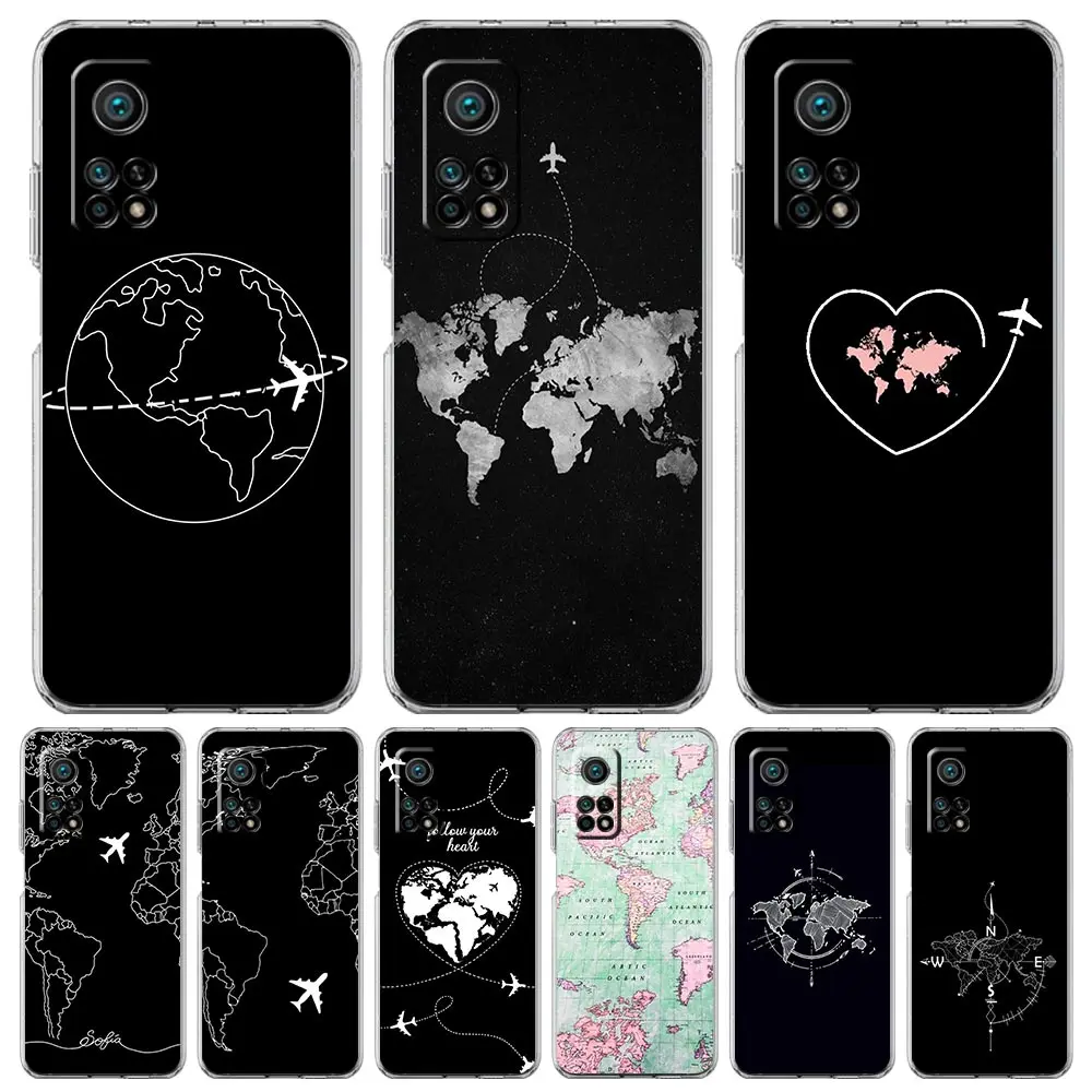 Cartoon World map scenery direction Phone Case For Xiaomi Mi 14 13 13T 12T 10 12 Lite 11 11X 11T Poco X6 X5 X3 NFC F6 5G Cover