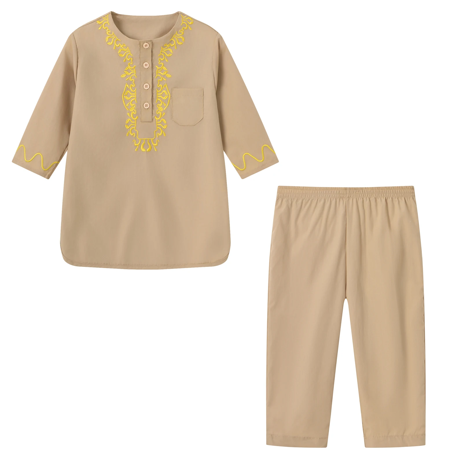 

Осенний новый ближневосточный комплект халатов с круглым галстуком и карманами на пуговицах с арабской вышивкой для детей на Ближнем Востоке