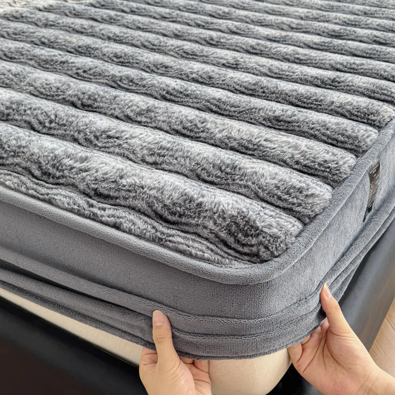

Plush Shaggy Fitted Sheet with Elastic Band Double Queen King Size Thicken Faux Fur Mattress Cover Bed Linen Antistatic Bedsheet