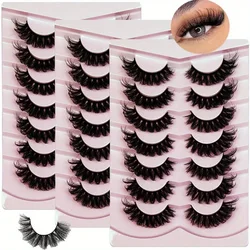 21Pairs 3-Pack  Volume Fake Fluffy Lashes  D Curl Strip Lashes 18MM Thick Eye Lashes look like Lash Extension 6D Wispy Lashes