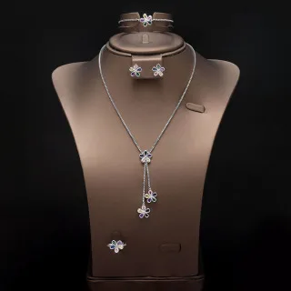 HIBRIDE Romantic Multicolor Elegant Everyday Flower Pendant Necklace Earrings Bracelet Decorative Jewelry Wedding Prom Gift 1034