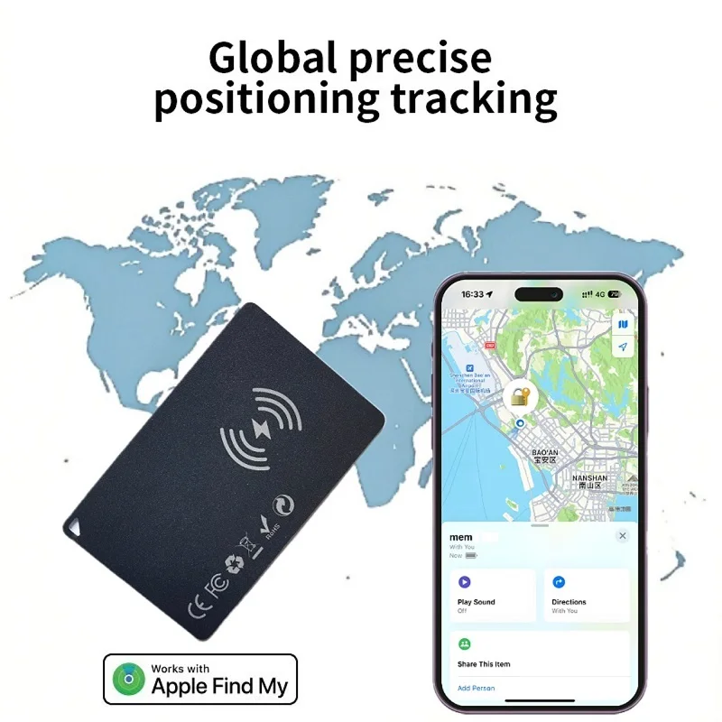 Ultra slim Tracking card GPS locator Global Precise Positioning Smart slimcard 1.7mm Wireless charging Works with Apple Find my