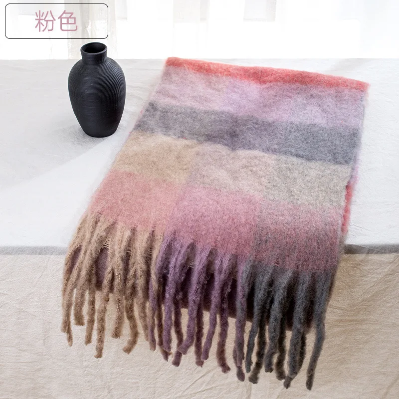 Winter Fashion Britis Plaid Scarf Women Warm Pashmina Female Scarves Wraps Bufanda Tassels Shawl Long Rainbow Hairy Luxury Brand