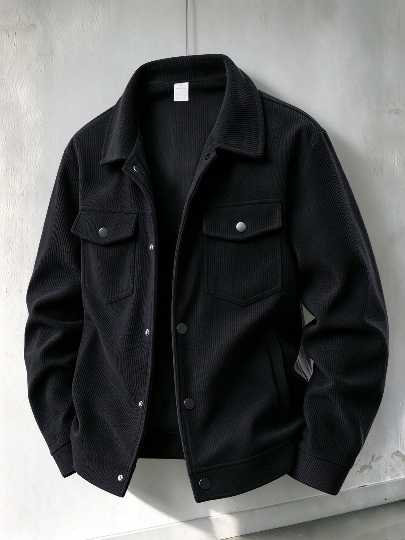 Men Lapel Collar Textured Trucker Jacket, Casual Button‑Up Outerwear With Flap Chest Pockets For Daily Street Style